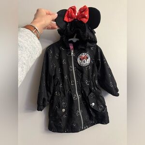 Disney Minnie Mouse Toddler Jacket 2T Hooded Ears Bow Black Mickey Print Coat